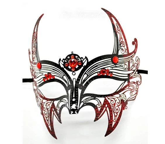 Wolverine Venetian Men's Black Masquerade Mask w/ red Rhinestones & Glitters - Image 3 of 4