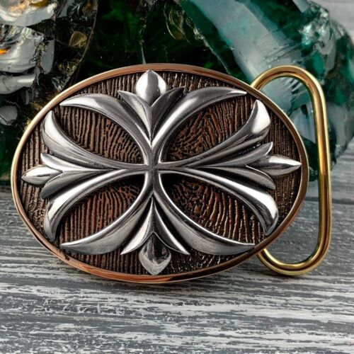 Belt buckle brass, sterling silver 925, Maltese cross, Cross buckle - Afbeelding 1 van 23