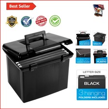 Durable File Storage Box - Water-Resistant Portable with 3 Hanging Folders