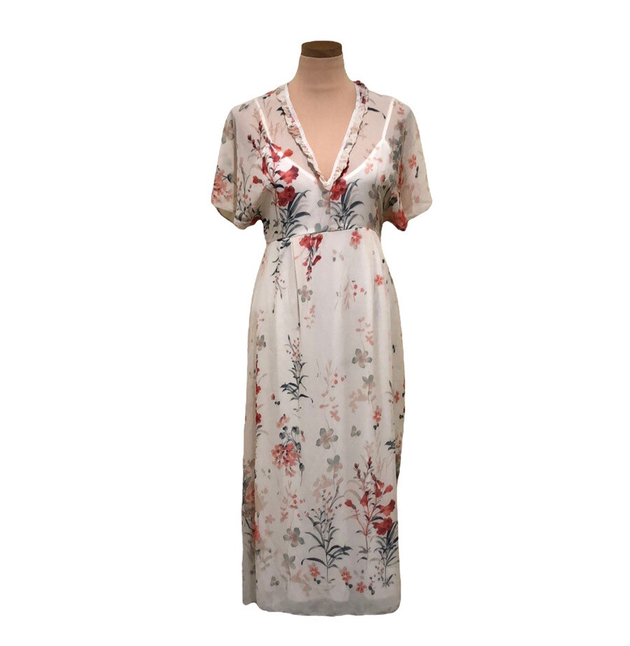 cream floral maternity dress Cream Floral Smocked Shoulder Tie Ruffled Maternity Midi Dress  PinkBlush