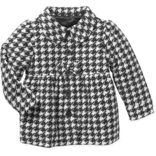 Healthtex Girls Black/White Checkered Peacoat Jacket w/Bow Front Size