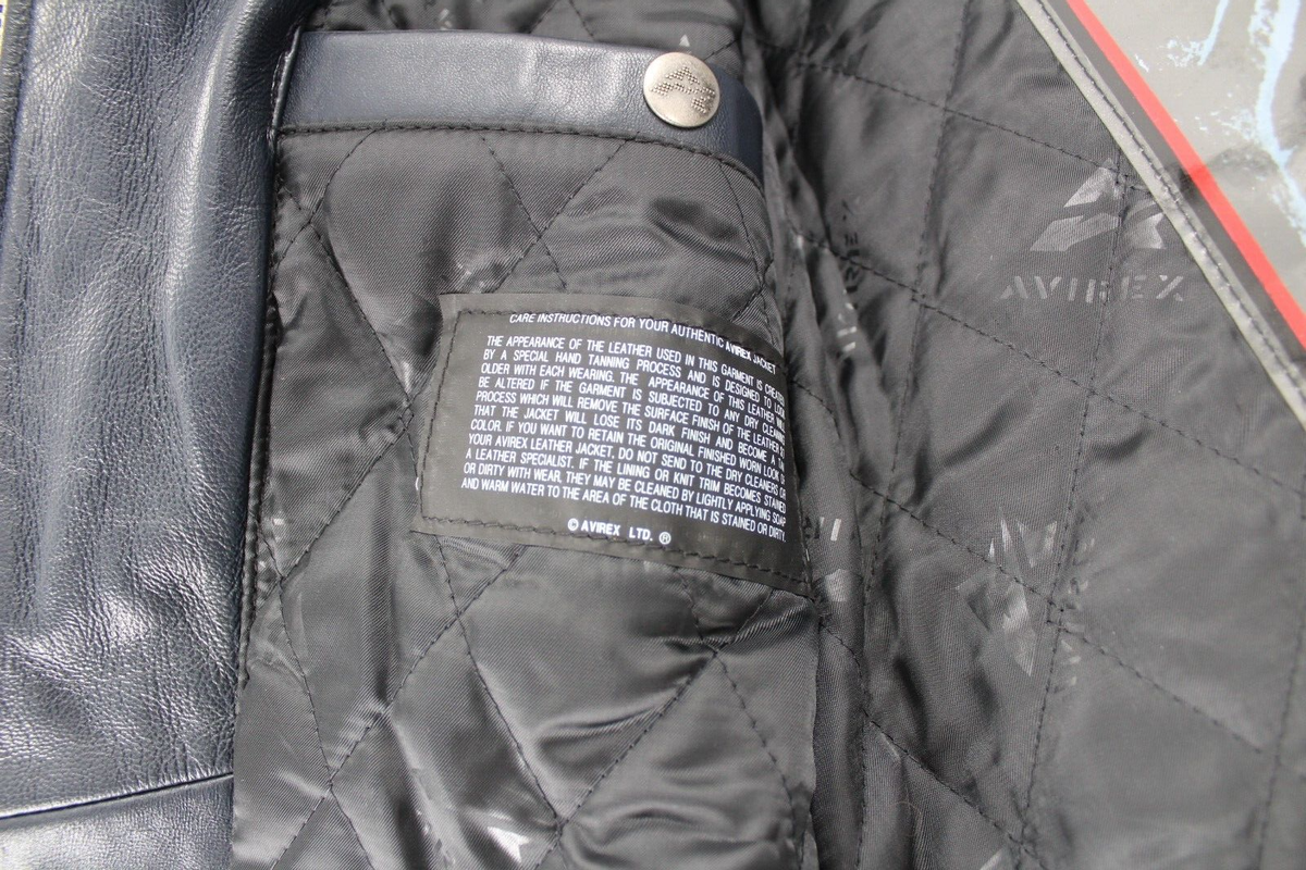 VTG Avirex Wolf Face Blue Leather Jacket Men's 4XL 90's Hip Hop