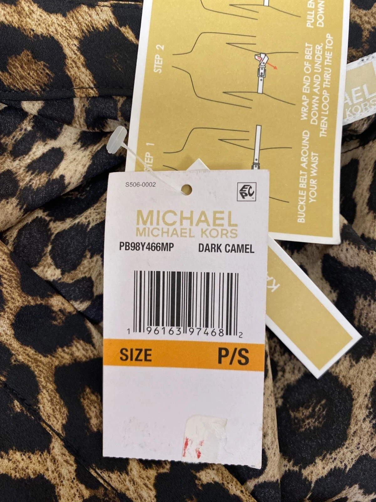 Abito midi Michael Kors donna Kate stampa animalier scollo V bottoni cintura nuovo con etichette