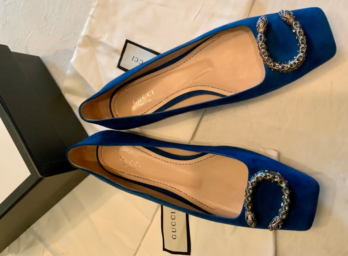 Authentic NIB GUCCI DIONYSUS Blue Suede Embellished Flat