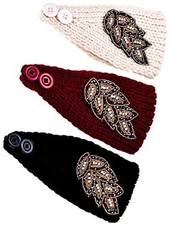  3 Pieces Knitted Headband Beaded Flapper Headband Vintage Leaf Crochet Head 