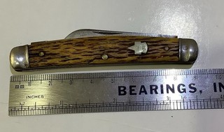 Vintage 2 Bladed KEEN KUTTER Folding Pocket Knife Bone Or Antler Handle