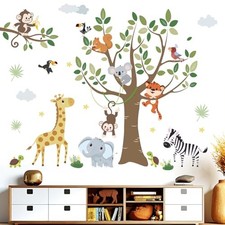 Jungle Animals Wall Decals for Baby: Peel and Stick Monkey Elephant Giraffe