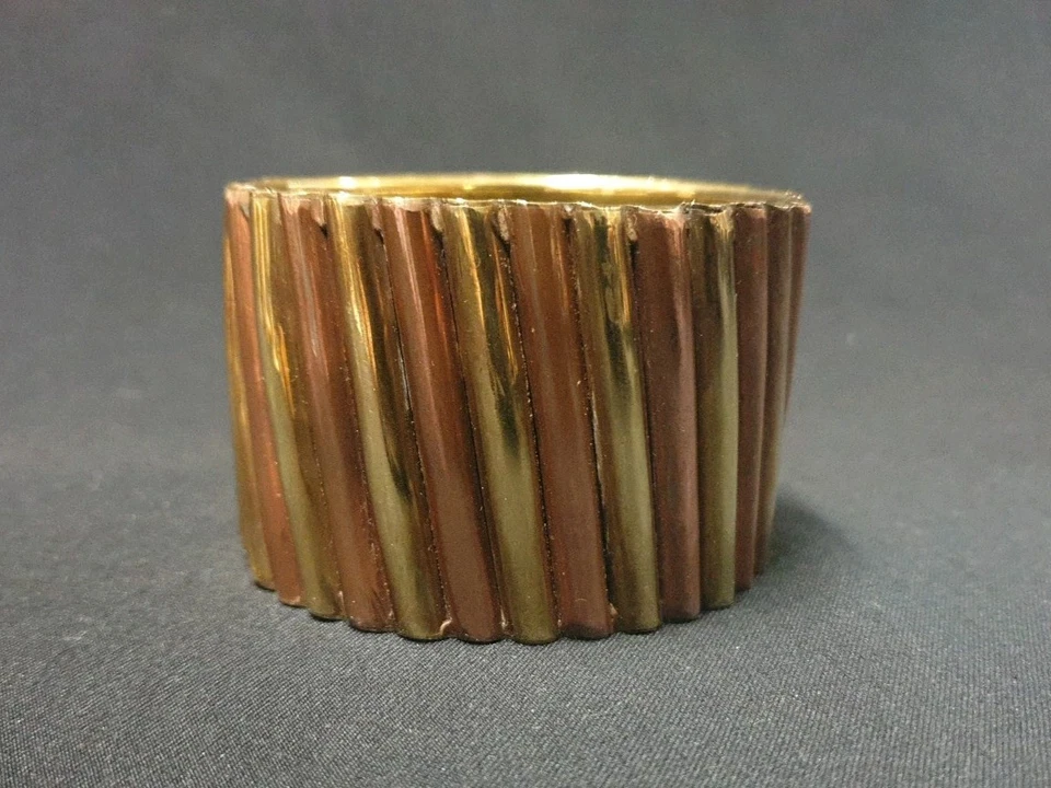 BRACELET MANCHETTE DORE RAINURÉ LAITON CUIVRE VINTAGE - Photo 3/4