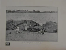 Antique York Beach Maine Children Art Print 1902 Boston & Maine Black and White
