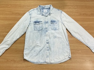 ZIP CODE 1992 Bleached out Look Denim LS Shirt SZ XL  100% Cotton