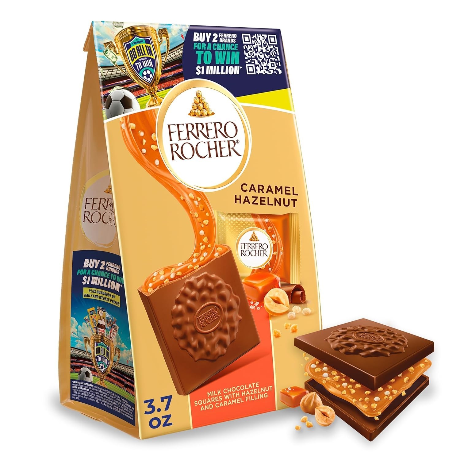 Ferrero Rocher Caramel Hazelnut Chocolate Squares 3.7oz Individually Wrapped Gif