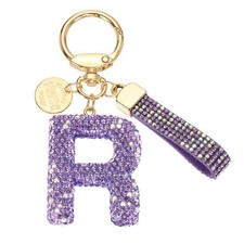 Initial Letter Keychain, Gift Bling Letter-R Key Chain for Women, Purple
