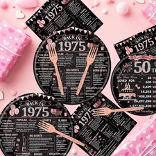 50Th Birthday Decorations for Women, 96PCS Back in 1975 Party Plates Napkins and