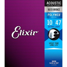 Elixir 80/20 Bronze Acoustic Guitar Strings POLYWEB Coating Extra Light 010-.047