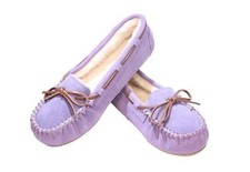Womens Moccasin Genuine Leather Slippers, Indoor/Outdoor House Shoes 9 Lavende
