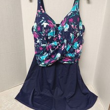 New Swimsuits for All Women's 1pc Swimsuit Swimdress Sz 20 Navy Blue Aqua