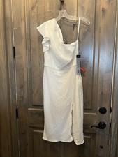 Ieena for Mac Duggal Women's White Matte Sequin One-Shoulder Short Dress. Size 6