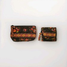 Vera Bradley Retired Chocolat Set Medium Cosmetic Bag And Trifold Wallet Floral