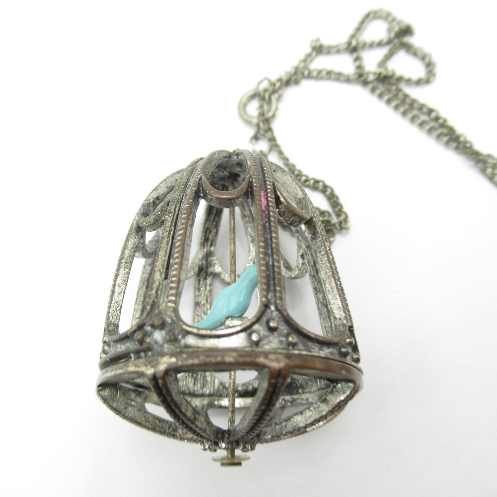 Pendant Necklace Blue Enamel Bird Vintage