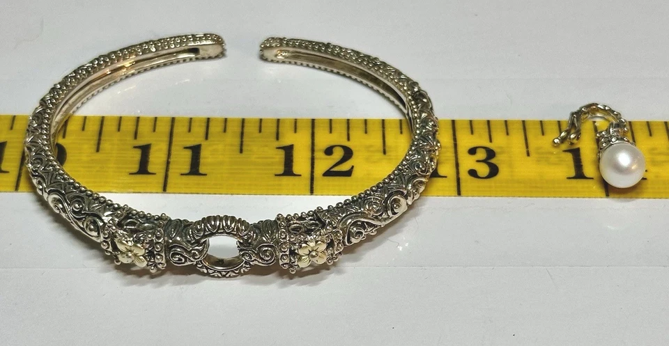 "Brazalete con bisagras Barbara Bixby plata 925 18k perlas encanto 7"" lote #44" Foto 3 de 4