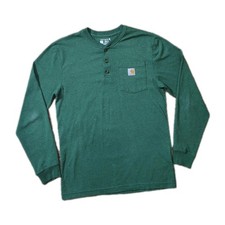 Carhartt K128 G55 Green Loose Fit Long Sleeve Henley T-Shirt Pocket Size Small
