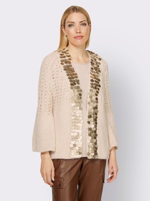 Strickjacke beige 36 Damen Heine großen Pailletten champagner UVP:69,99  P319