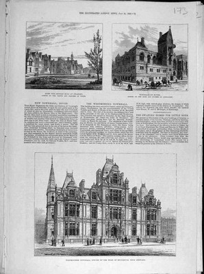 Original alter antiker Druck 1883 Swanley Dover Westminster Townhall Buildings