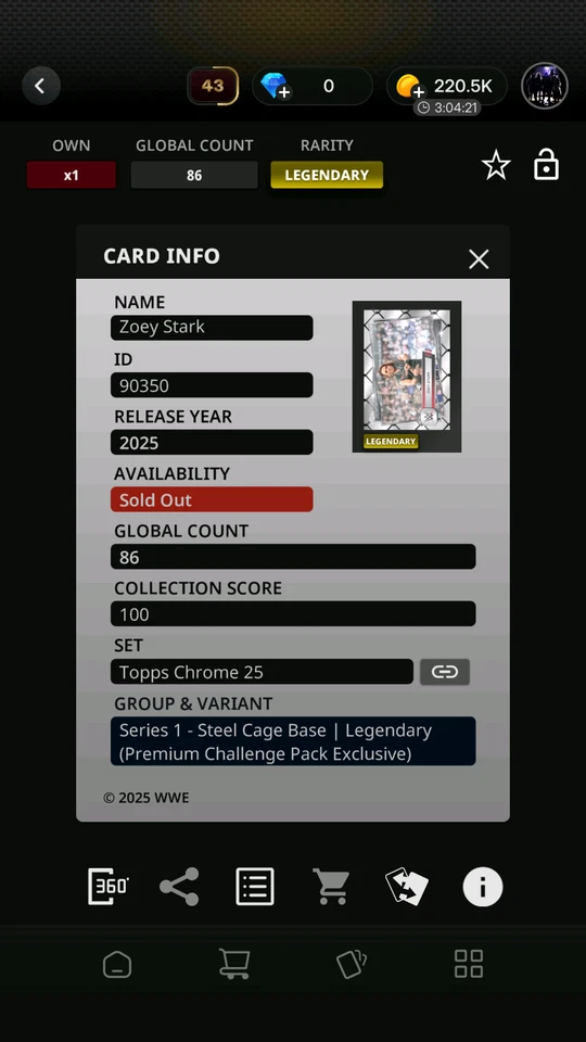 Zoey Stark - Topps Slam Chrome 25 Steel Cage Legendary 86CC DIGITAL - Image 2 of 2