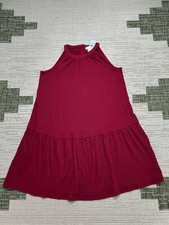 Loft Dress Womens Small Petite Red Cotton Blend Blouson New 