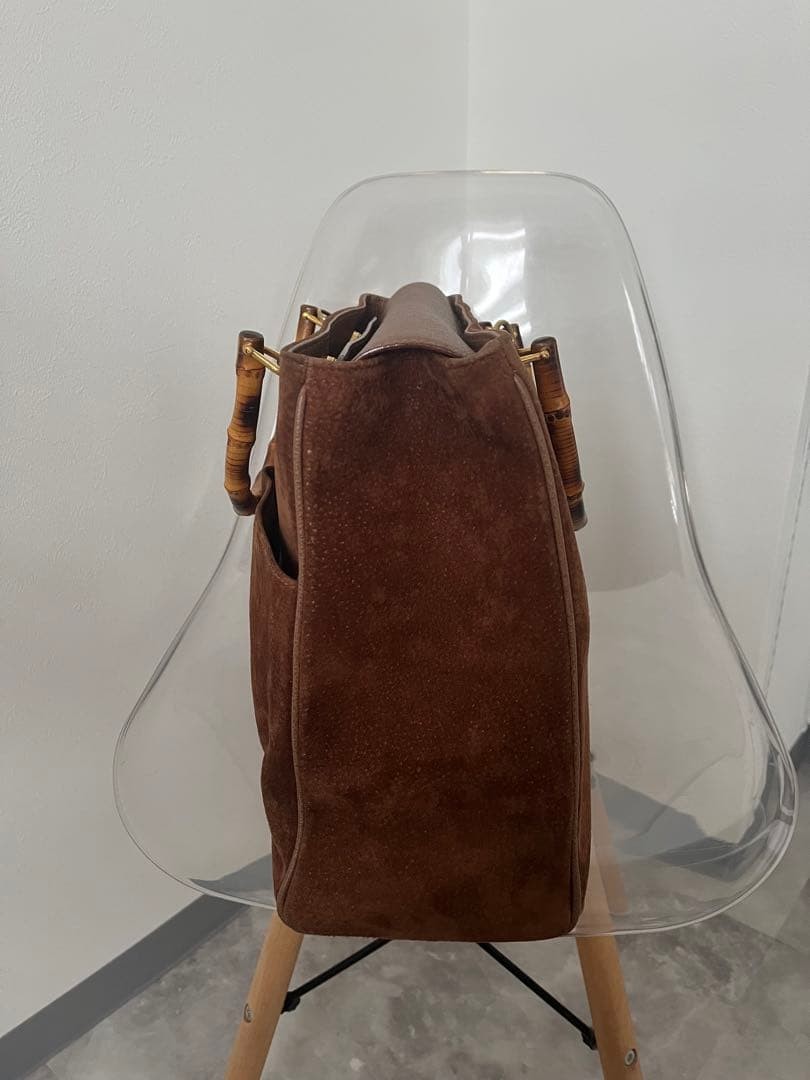 GUCCI Vintage Bamboo Suede Tote Bag Brown Leather Excellent Condition thumbnail 3