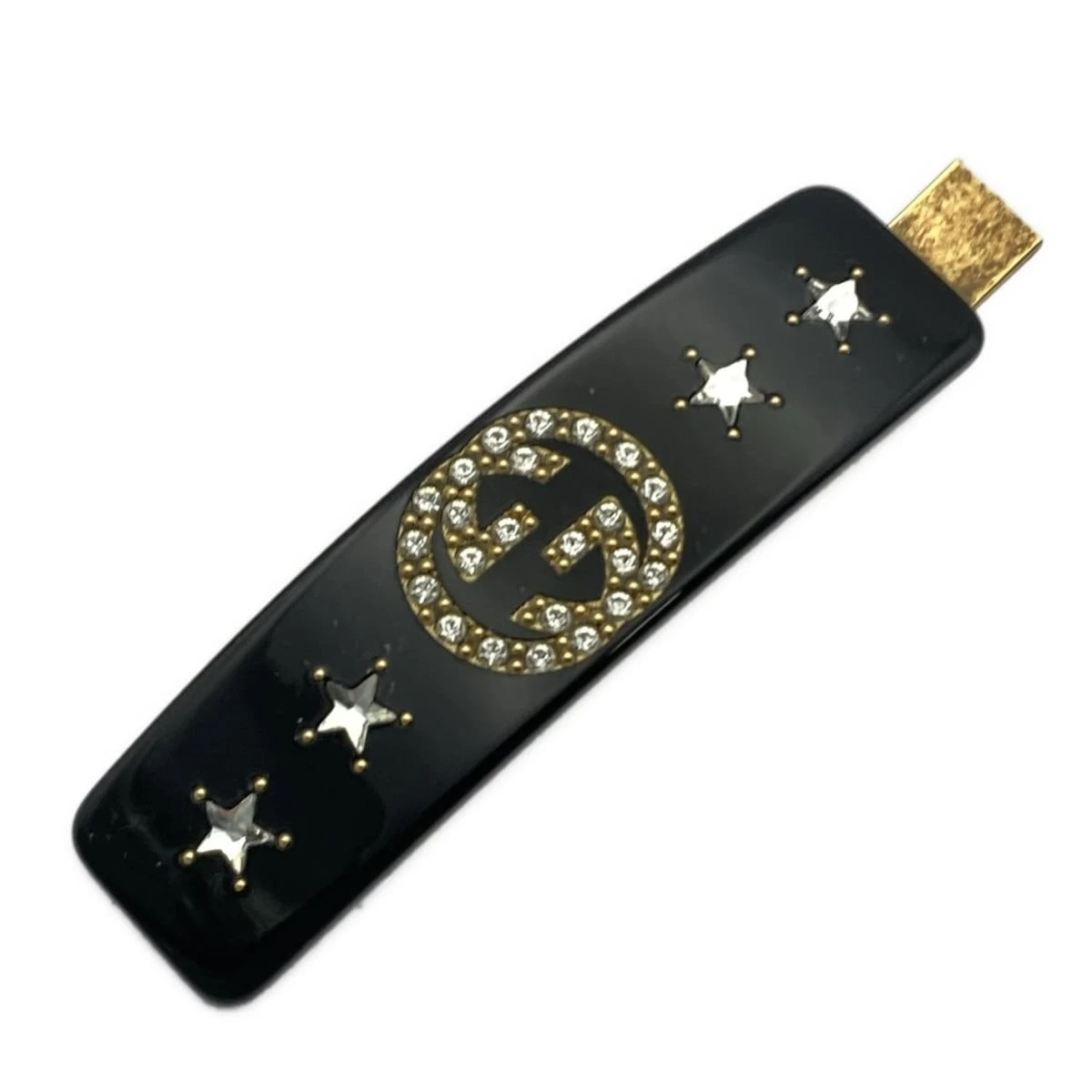 Auth GUCCI à emboîtement G   Strass de quincaillerie plastique transparent noir or