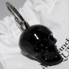 Alexander McQueen Black & Silver Big Skull Charm Keychain Keyring, with Box