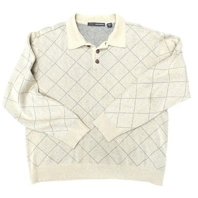 Greg Norman Argyle Cotton Sweater Polo Mens M Beige Golf Old Money Preppy