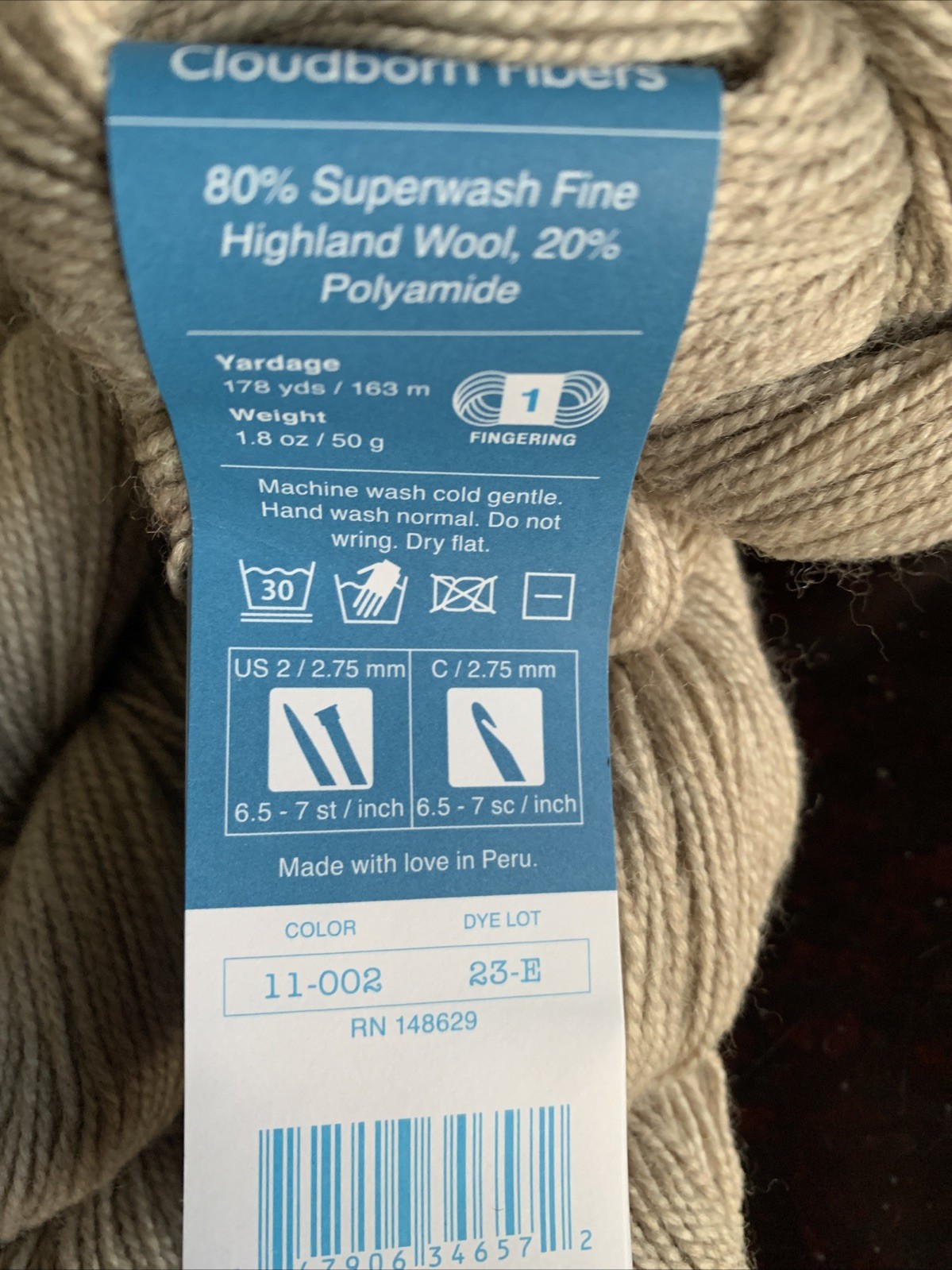 Cloudborn Fibers Highland Superwash Sock Twist 4 Skeins 50 gr ea Taupe Heather