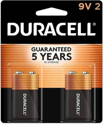 Duracell Coppertop 9V Batteries 2 Pack Long Lasting Alkaline Power Boost