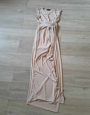 Pretty Little Thing Nude Stretch Maxi Dress Side Twist Evening Occasion UK8