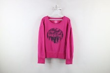 Life is Good Womens Medium Faded Spell Out Breathe Mountains Sweatshirt Pink