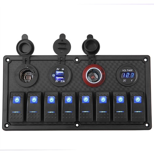 8 Gang Toggle Switch Panel Voltmeter Dual USB 12V 24V Cigarette Lighter On-Off - Picture 11 of 12