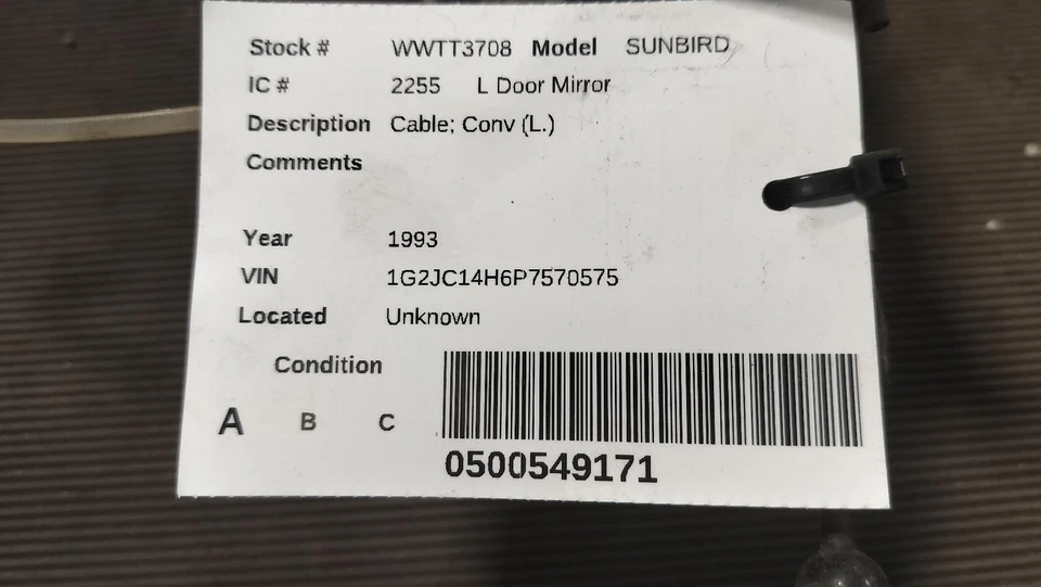 Espejo retrovisor de puerta izquierdo usado se adapta a: Pontiac Sunbird 1993 cable L. 3 pernos con correa revelada Foto 3 de 4