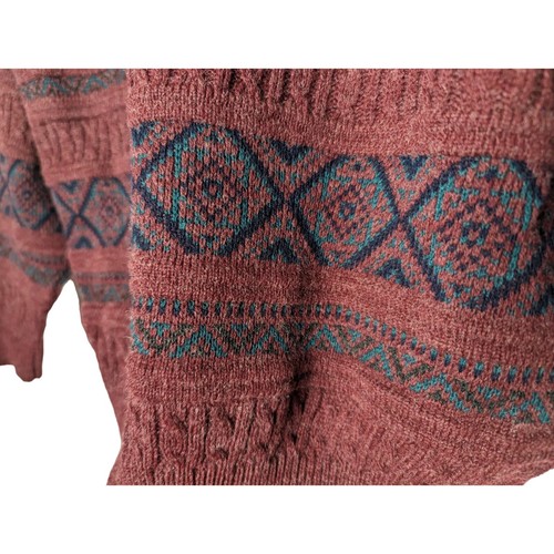 II SPORT Vintage V neck long sleeve pull over Aztec design Burgundy Sweater L - Picture 5 of 8