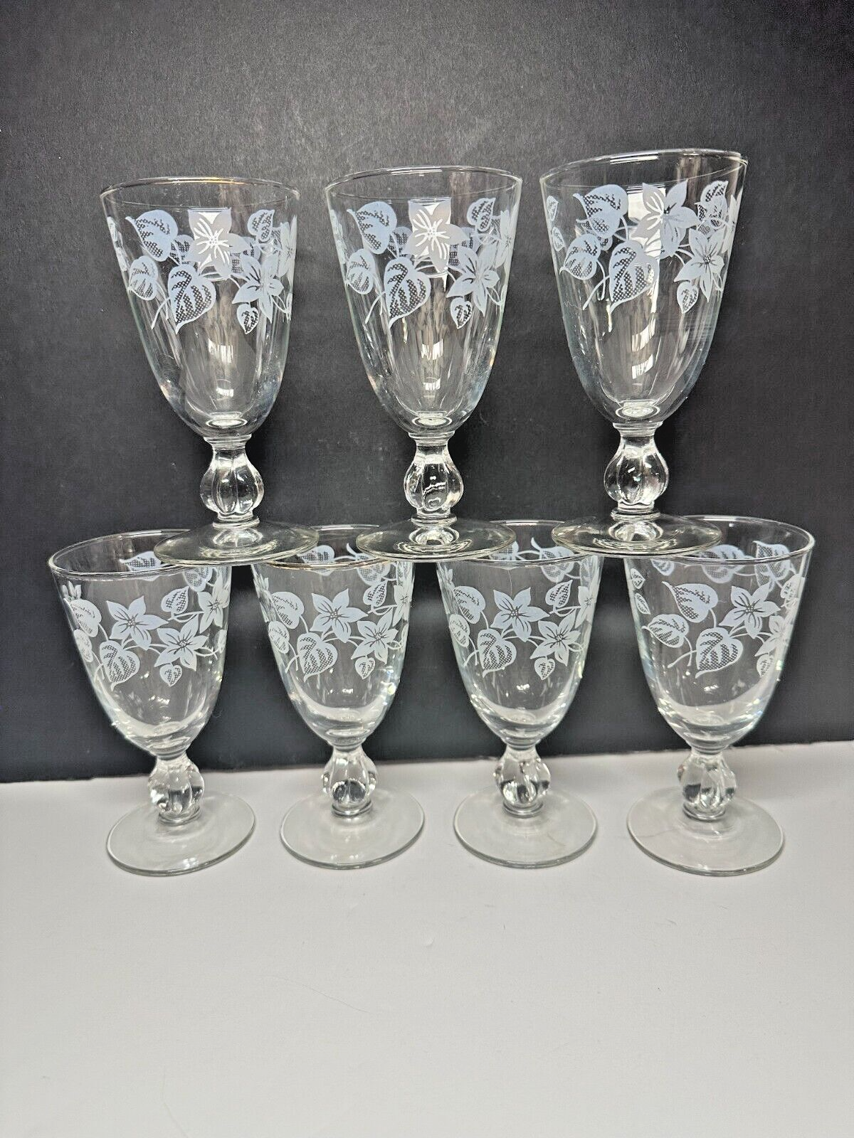 Libbey 4 oz White Floral Gold Trim Stemmed Juice Glasses Set of 7