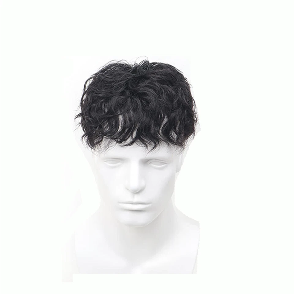 Peluca de pelo corto rizado ondulado clip para el cabello en 100 % Remy cabello humano toupee para hombres Foto 4 de 4