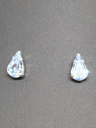 Glorious Small Teardrop Stud Earrings using Swarovski Light Sapphire. Made in UK - Picture 3 of 4