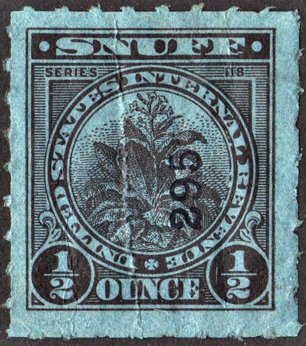 TE787c Series 118 Snuff Tax Stamp: ½ Ounce (1948) Used