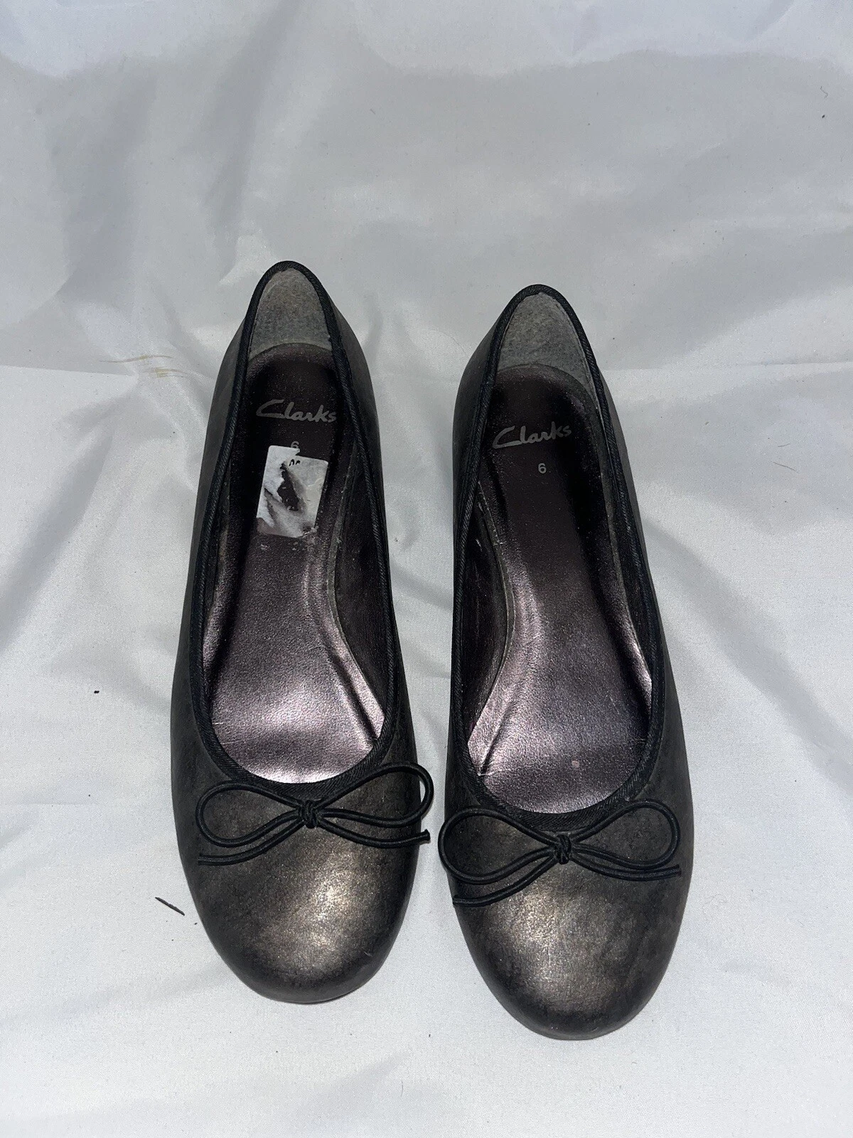 DONNA CLARKS SCARPE DOLLY IN PELLE UK 6 BALLERINE DÉCOLLETÉ DA LAVORO FIOCCO