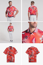 New Puma Men's MATTR Deep MATTR Luau Golf Polo Red Fire/Modern Mint 628846