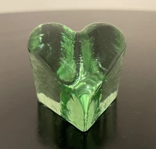 Fire and Light Heart Paperweight Recycled Glass Celery Green Signed