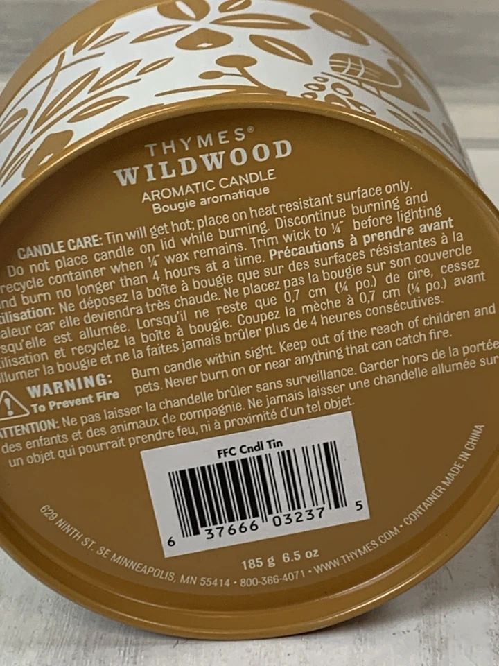 VELA FRAGANCIA HELECHO CABEZA VIOLÍN Y MANZANA CANGREJO TYMES WILDWOOD en LATA DE METAL 6,5 OZ Foto 3 de 3