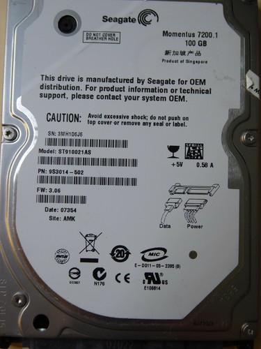 Seagate ST910021AS | P/N: 9S3014-502 | 3.06 | AMK | 100GB