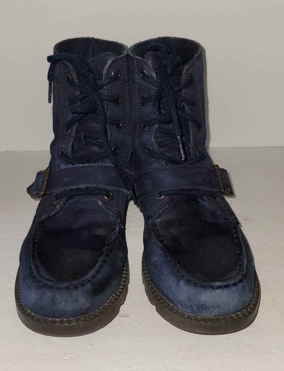 RALPH LAUREN POLO navy Blue Nubuck Suede Lace Up Buckle  display picture 3